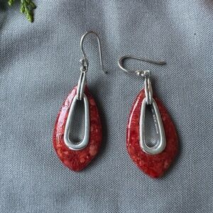 Silpada Elegant sterling silver 925 Red coral and Silver Teardrop Earrings